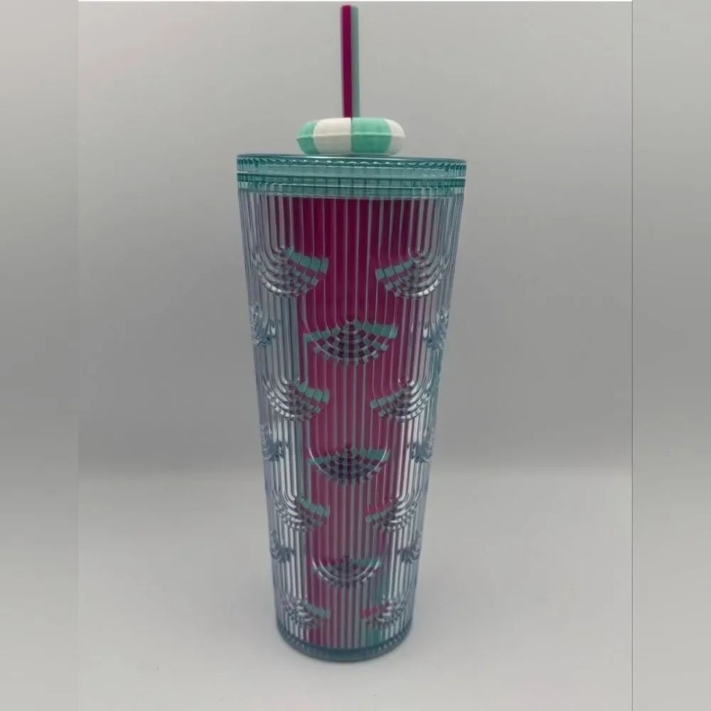 NWT 2025 Starbucks Summer Beach Pool Floaty Straw Topper Pink Blue 24 oz - Picture 2 of 5